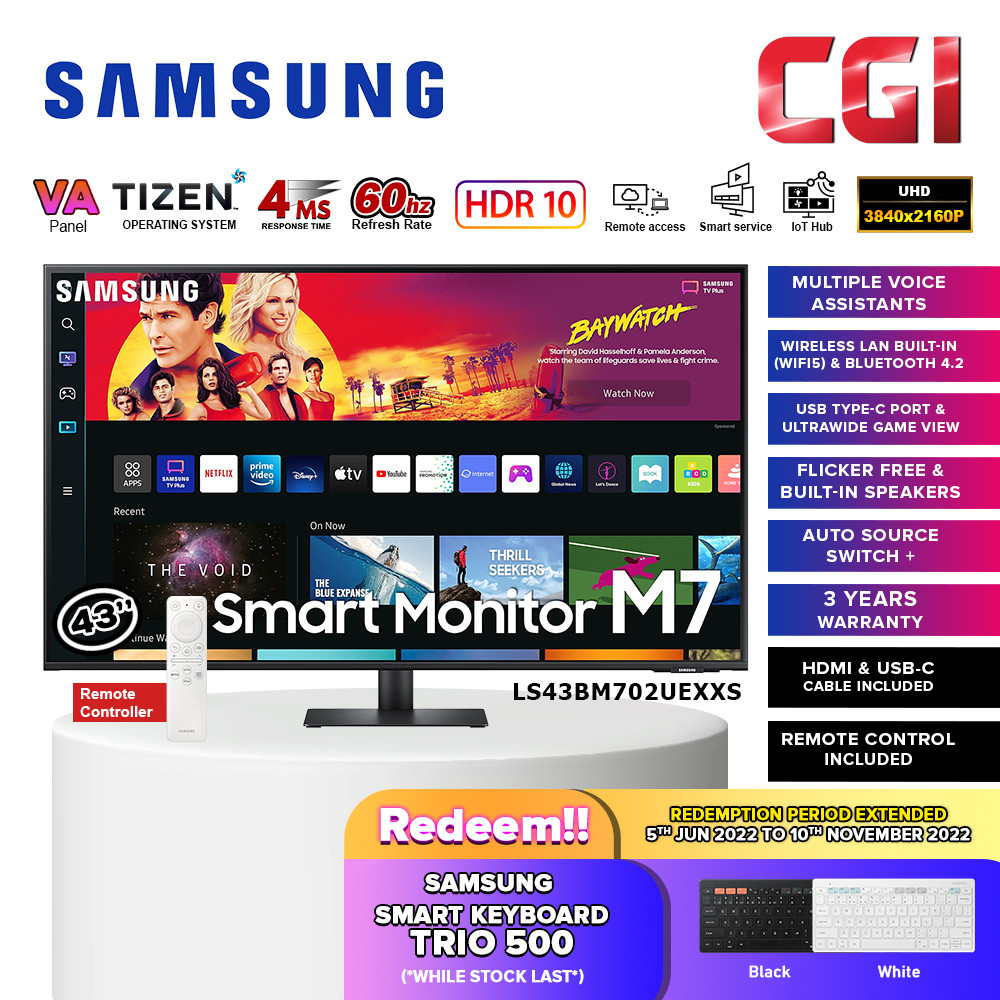Samsung 43" M7 LS43BM702UEXXS UHD VA HDR10 4ms 60Hz Type-C Ultrawide Smart Monitor