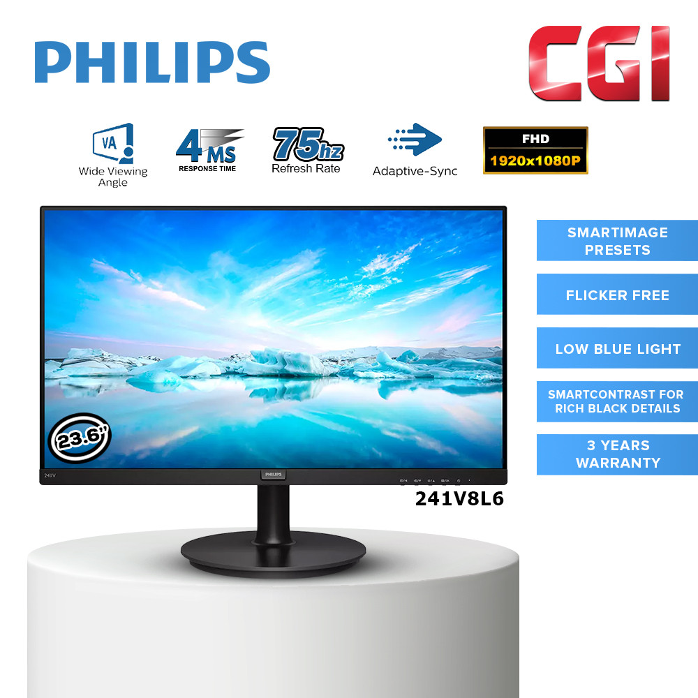 Philips 23.6" 241V8L6 VA 75Hz 4ms Adaptive Sync LCD Monitor