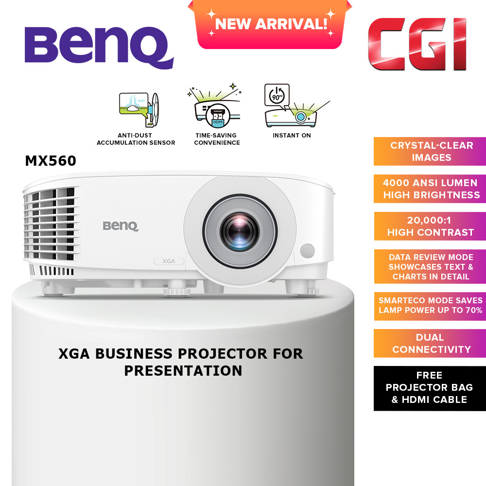 BenQ MX560 XGA 4000 ANSI Lumens 20,000:1 High Contrast Smart Eco Mode Business Projector