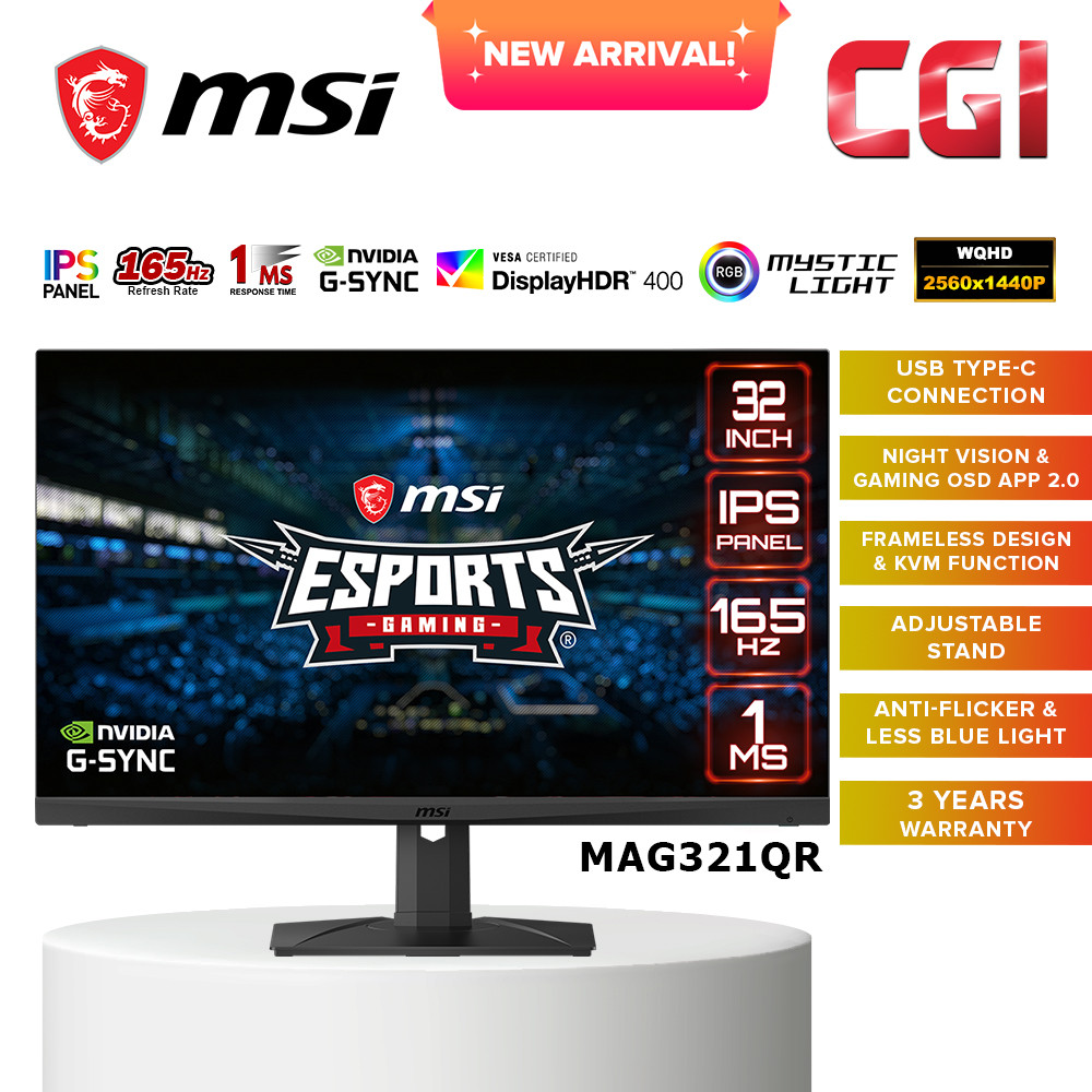 MSI Optix MAG321QR IPS WQHD HDR400 165Hz 1ms Gsync RGB Mystic Light USB C Ergonomic Esports Gaming Monitor