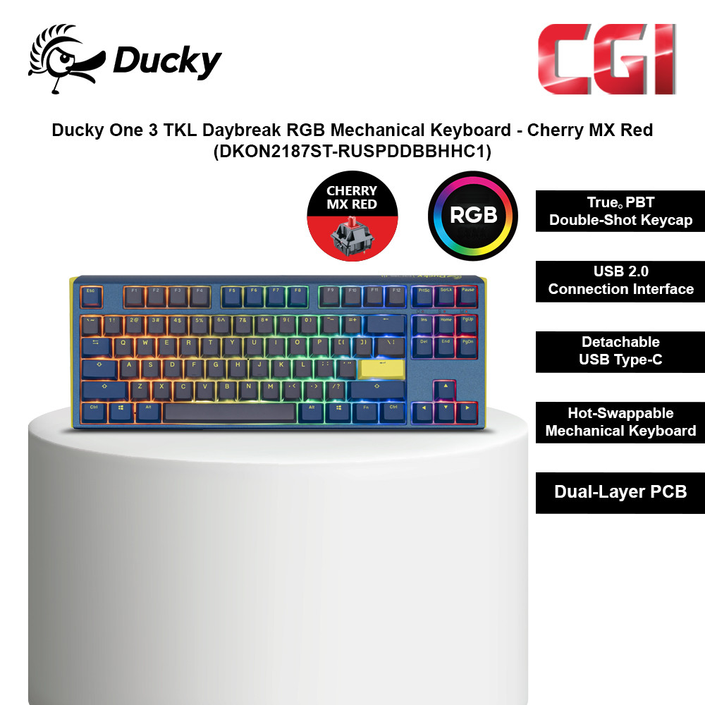 Ducky One 3 TKL Daybreak RGB Mechanical Keyboard - Cherry MX Red (DKON2187ST-RUSPDDBBHHC1)