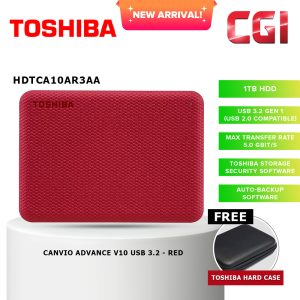 Toshiba 1TB HDTCA10AR3AA Canvio Advance V10 USB 3.0 Portable Hard Drive - Red
