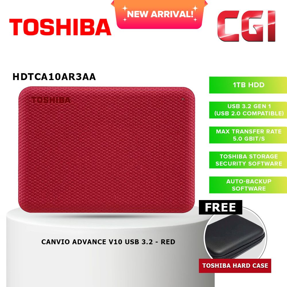 Toshiba 1TB HDTCA10AR3AA Canvio Advance V10 USB 3.0 Portable Hard Drive - Red