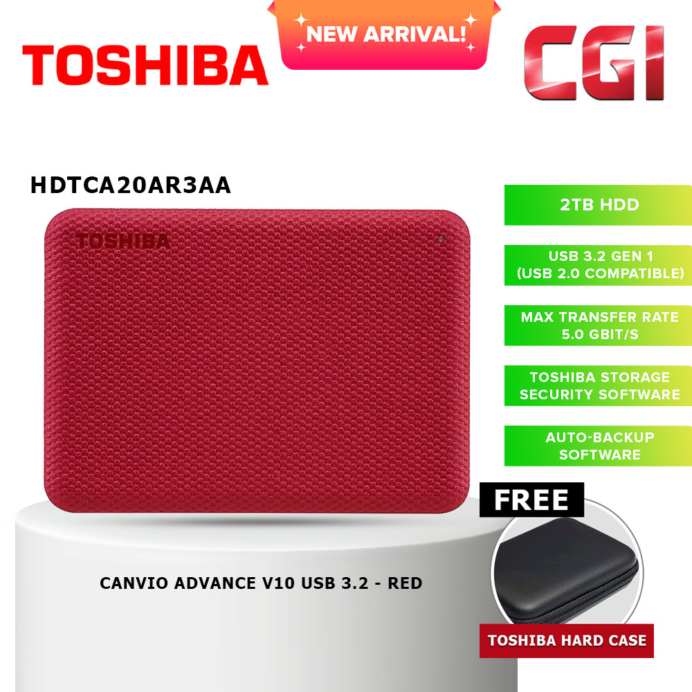 Toshiba 2TB HDTCA20AR3AA Canvio Advance V10 USB 3.0 Portable Hard Drive - Red