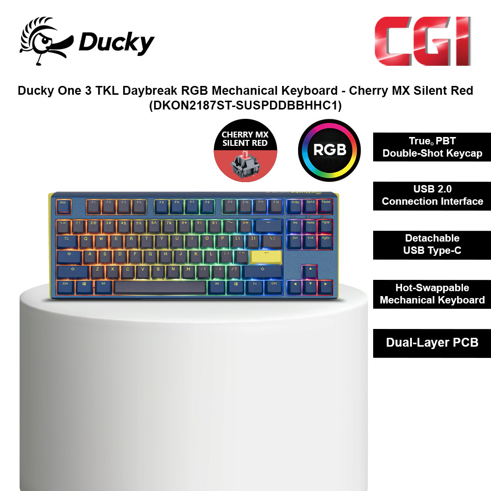 Ducky One 3 TKL Daybreak RGB Mechanical Keyboard - Cherry MX Silent Red (DKON2187ST-SUSPDDBBHHC1)