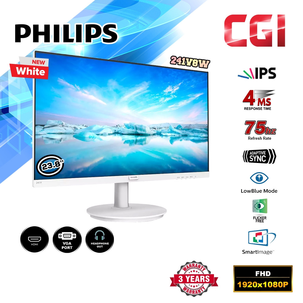 Philips LCD Monitor 241V8W 24" Full HD IPS 75Hz Adaptive Sync WHITE