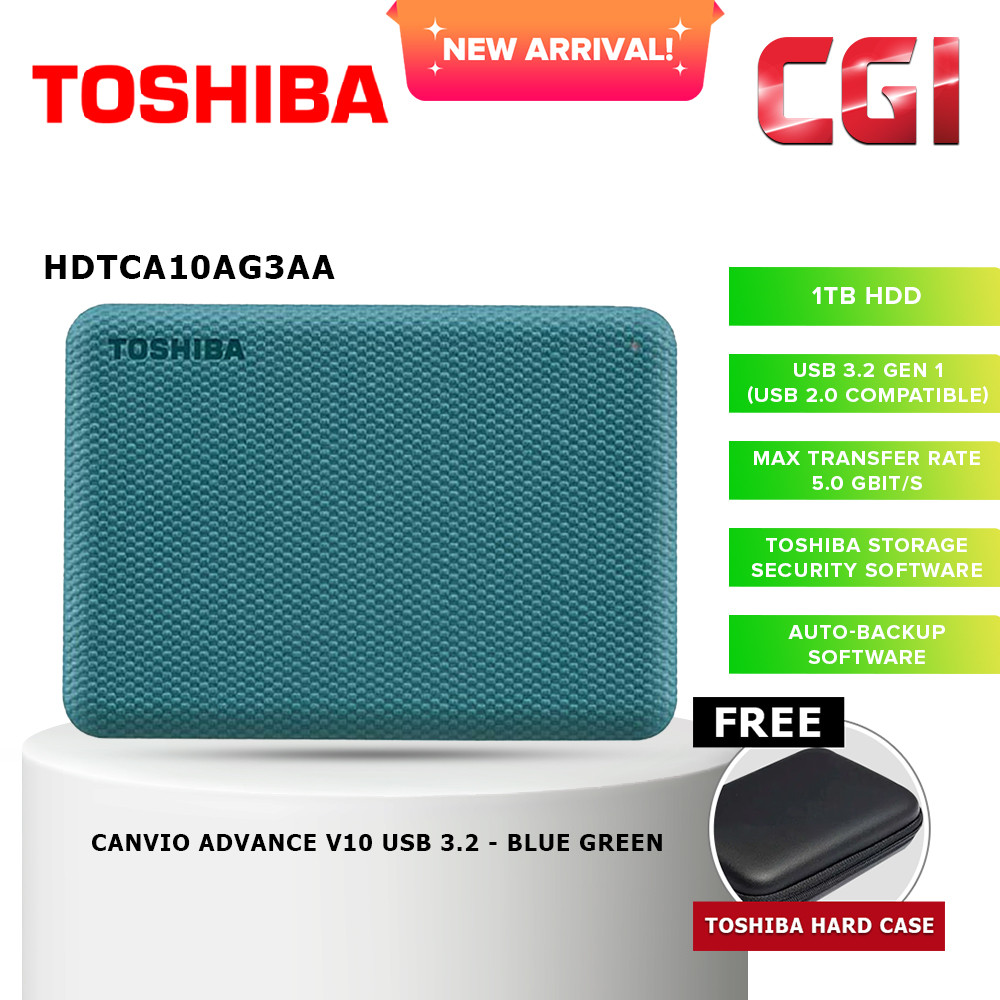 Toshiba 1TB HDTCA10AG3AA Canvio Advance V10 USB 3.0 Portable Hard Drive - Green
