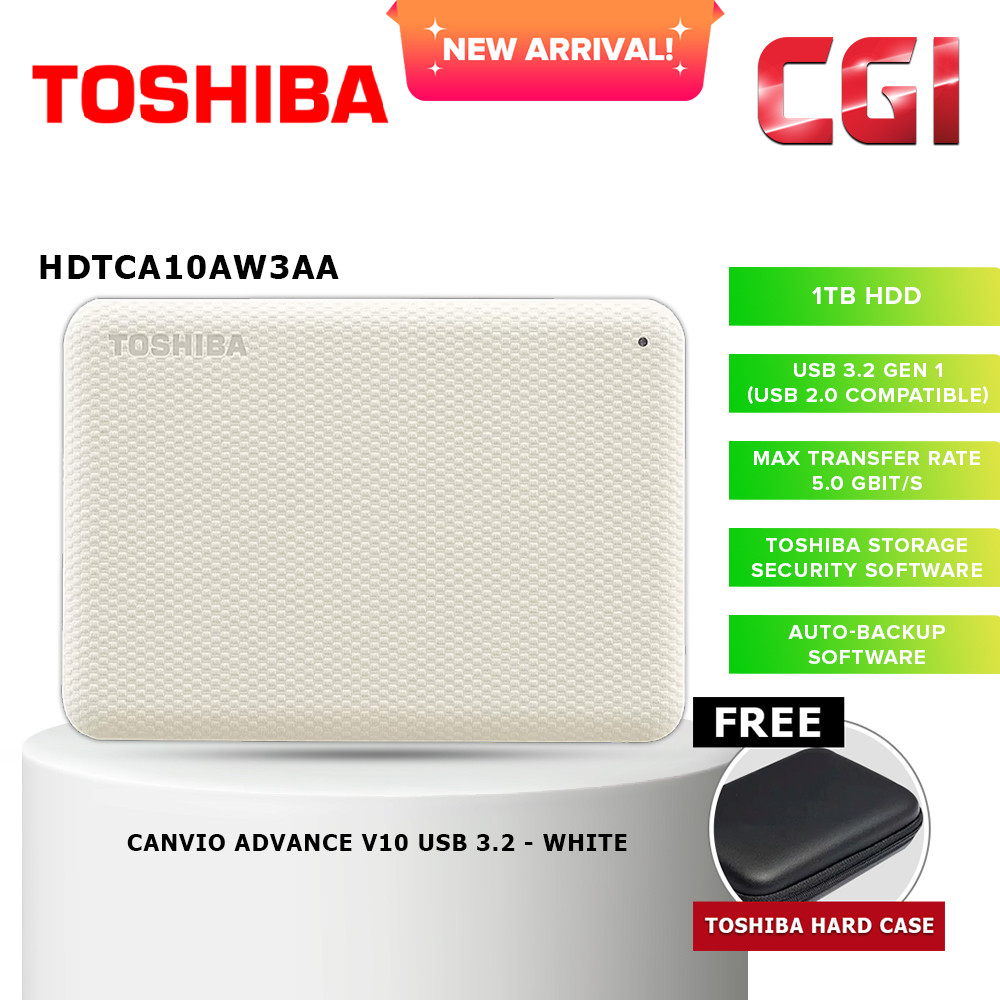 Toshiba 1TB HDTCA10AW3AA Canvio Advance V10 USB 3.0 Portable Hard Drive - White