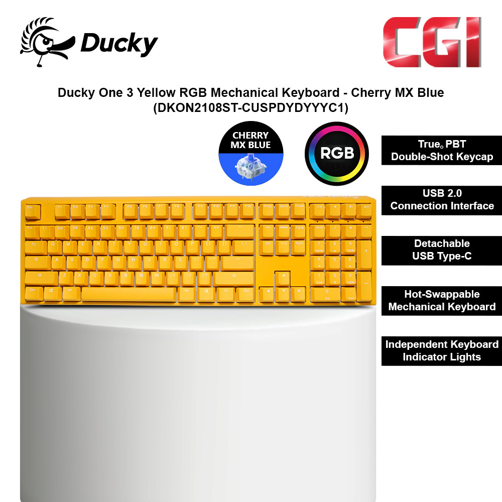 Ducky One 3 Yellow RGB Mechanical Keyboard - Cherry MX Blue (DKON2108ST-CUSPDYDYYYC1)