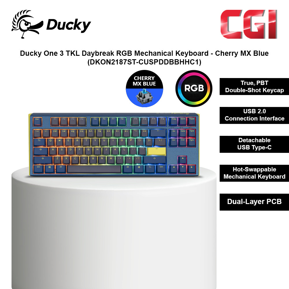 Ducky One 3 TKL Daybreak RGB Mechanical Keyboard - Cherry MX Blue (DKON2187ST-CUSPDDBBHHC1)