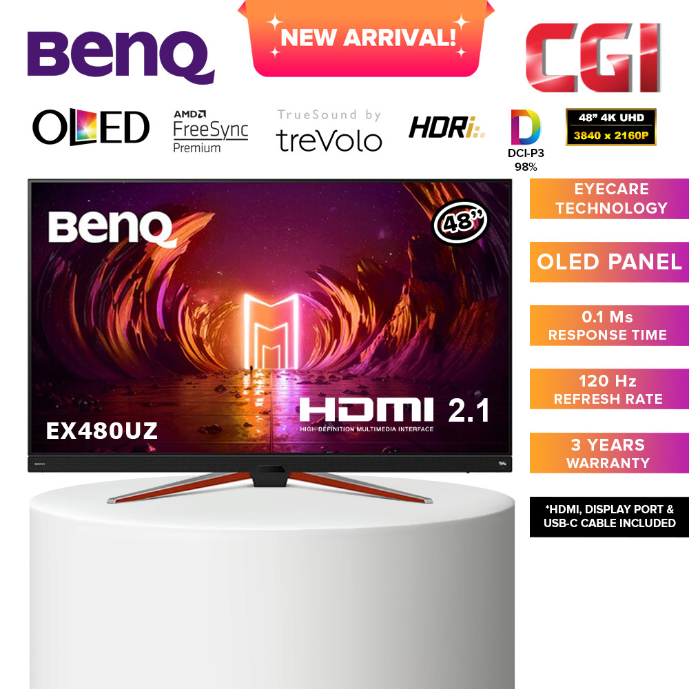BenQ Mobiuz 48" EX480UZ OLED 4KUHD HDRi 120Hz 0.1ms Freesync Premium USB-C HDMI 2.1 Console Gaming Monitor