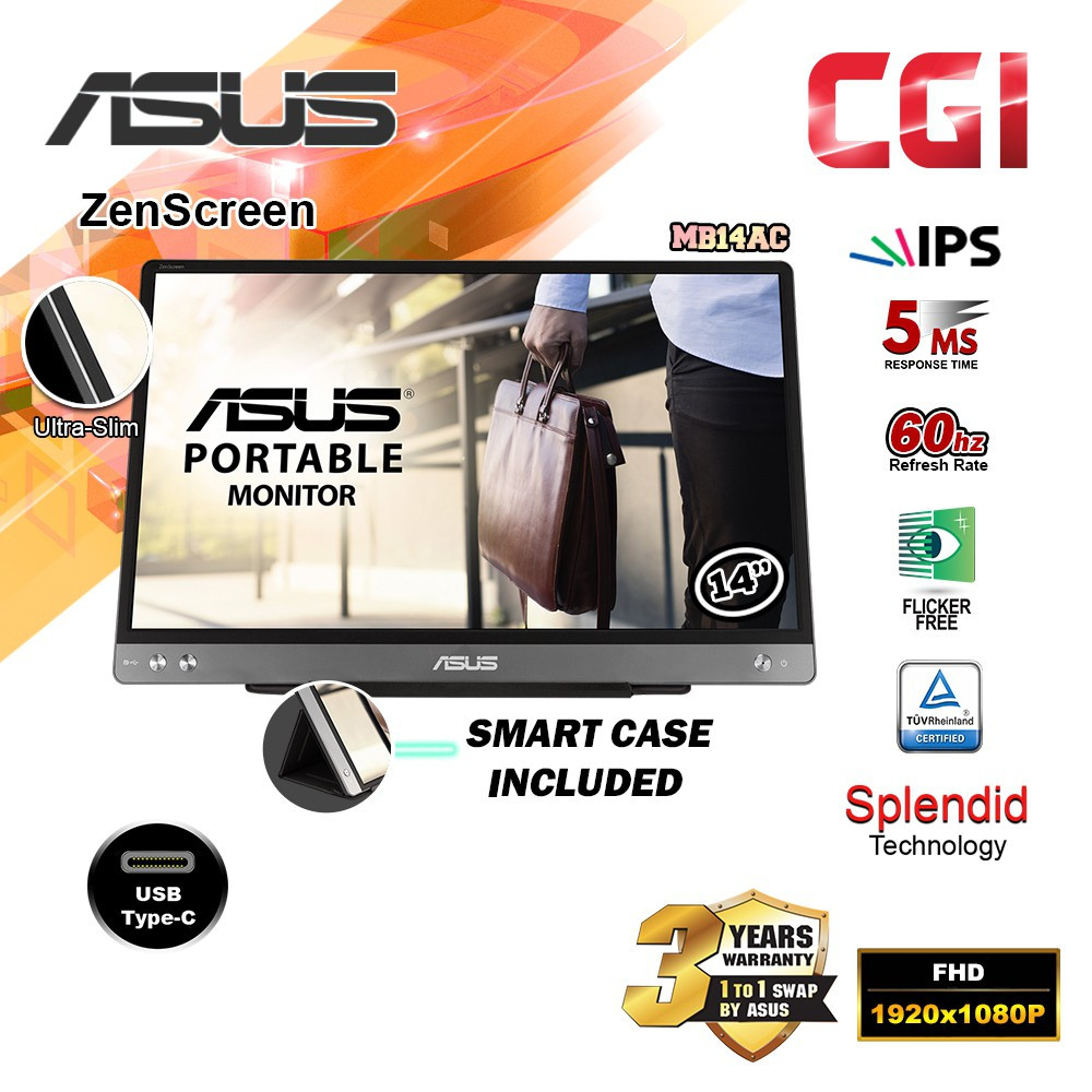 Asus ZenScreen MB14AC IPS FHD Ultraslim LightWeight Portable USB-C Monitor (14")