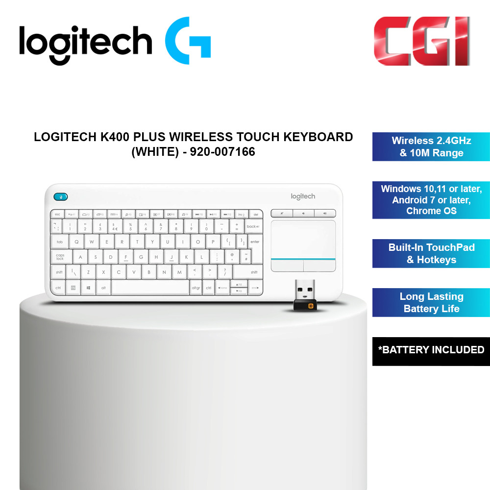 Logitech K400 Plus Wireless USB Touch Keyboard - White ( 920-007166)