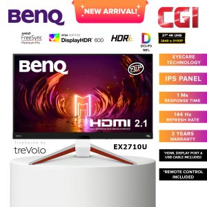 BenQ Mobiuz 27" EX2710U IPS 4KUHD HDRi 144Hz 1ms Freesync Premium Pro HDMI 2.1 Trevolo Sound