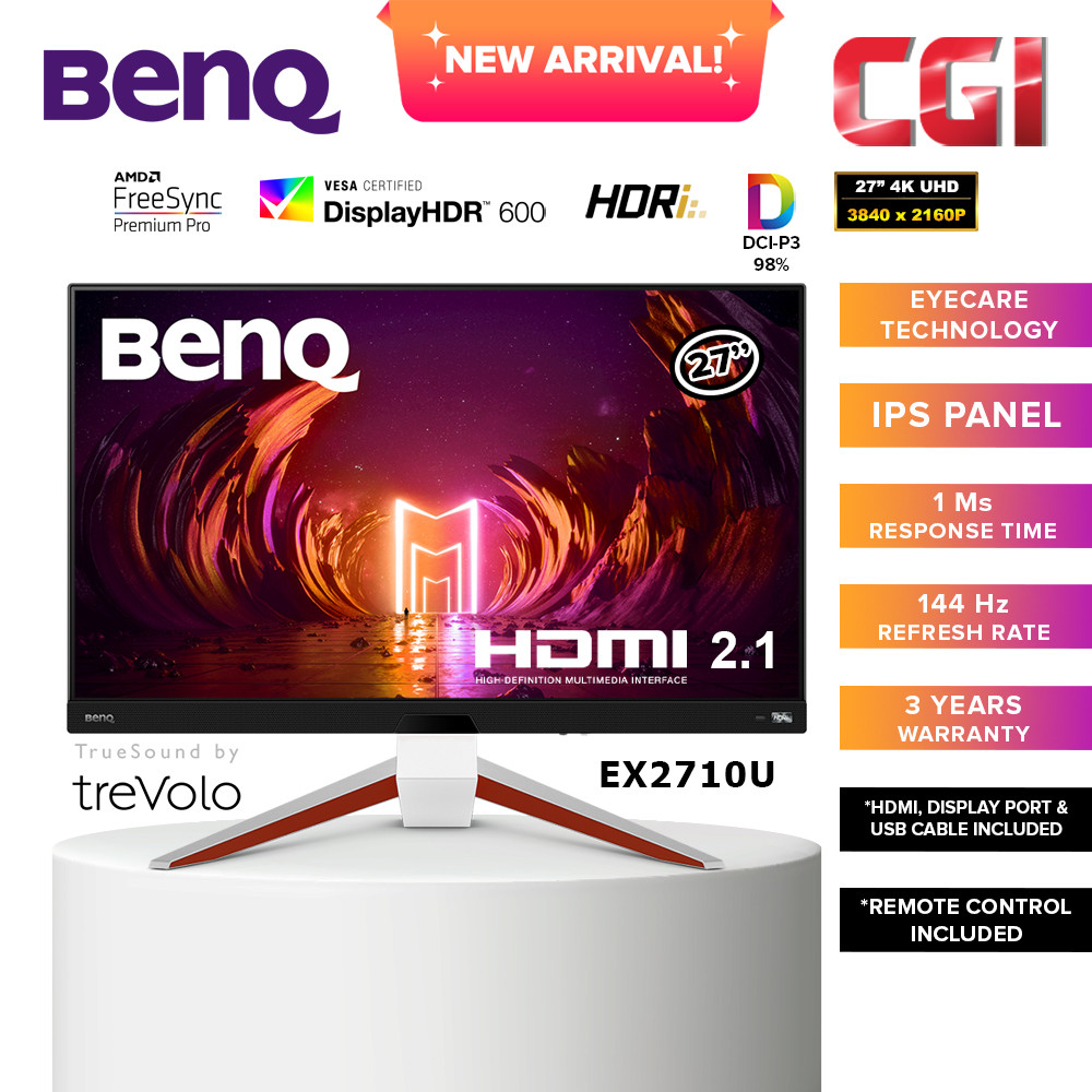 BenQ Mobiuz 27" EX2710U IPS 4KUHD HDRi 144Hz 1ms Freesync Premium Pro HDMI 2.1 Trevolo Sound