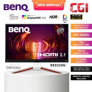 BenQ Mobiuz 32" EX3210U IPS 4KUHD HDRi 144Hz 1ms Freesync Premium Pro HDMI 2.1 Noise Cancellation Mic Gaming Monitor