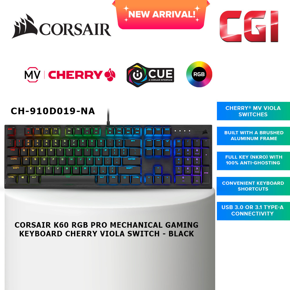 Corsair K60 RGB PRO Mechanical Gaming Keyboard Cherry MV Switches (CH-910D019-NA)