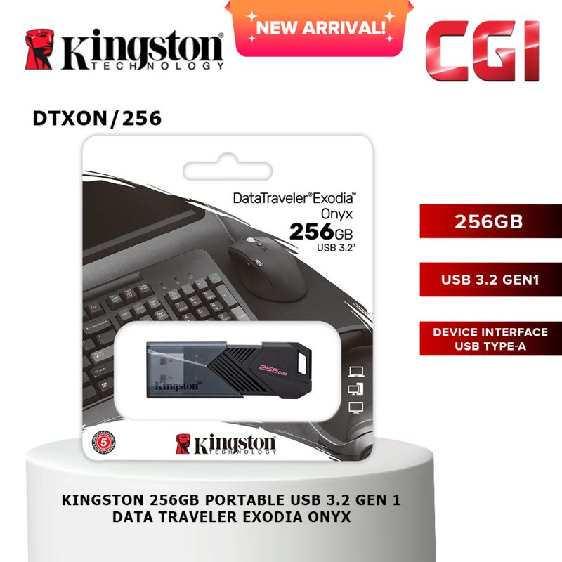 Kingston 256GB Datatraveler Exodia Onyx Type-A USB 3.2Gen 1 Flash Drive - DTXON/256GB