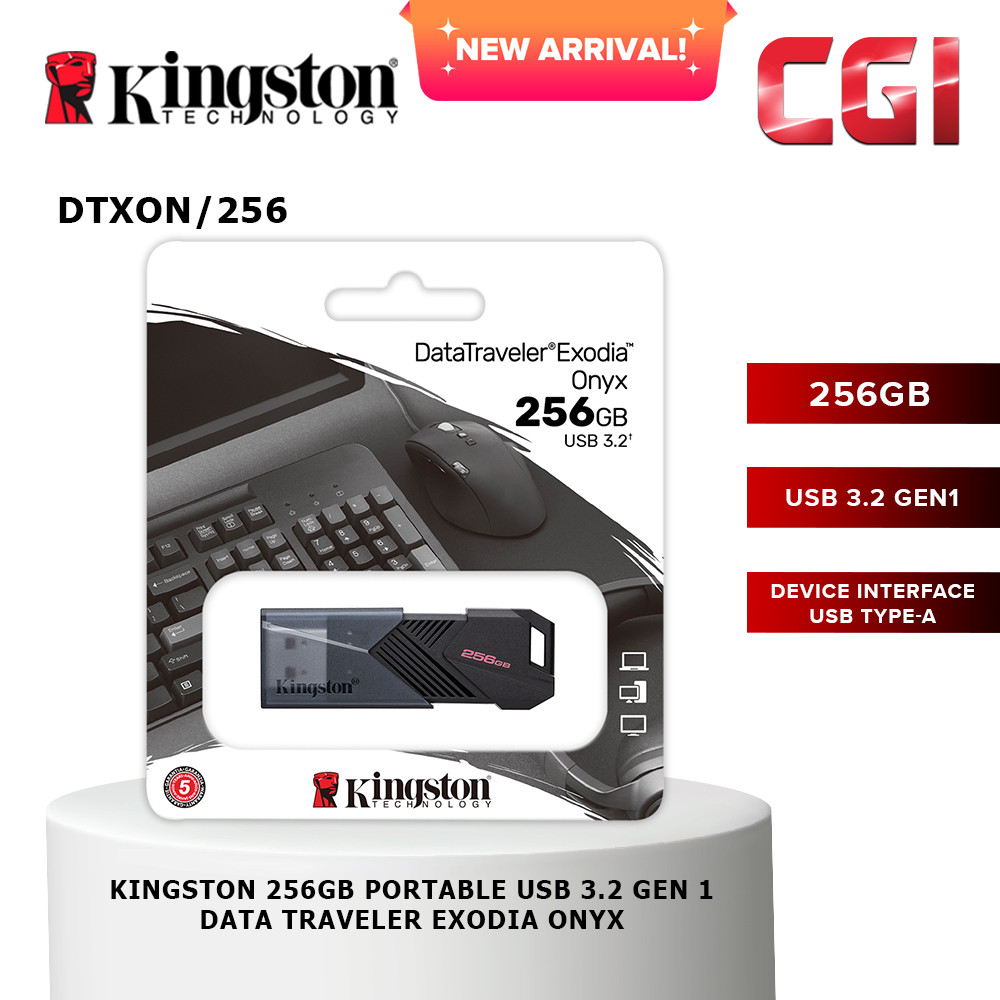 Kingston 256GB Datatraveler Exodia Onyx Type-A USB 3.2Gen 1 Flash Drive - DTXON/256GB