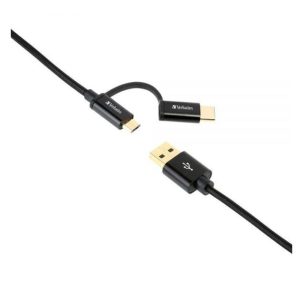 Verbatim 66045 Sync & Charge 2 in 1 Type C & Micro USB Metallic Cable (1.2m) - Black