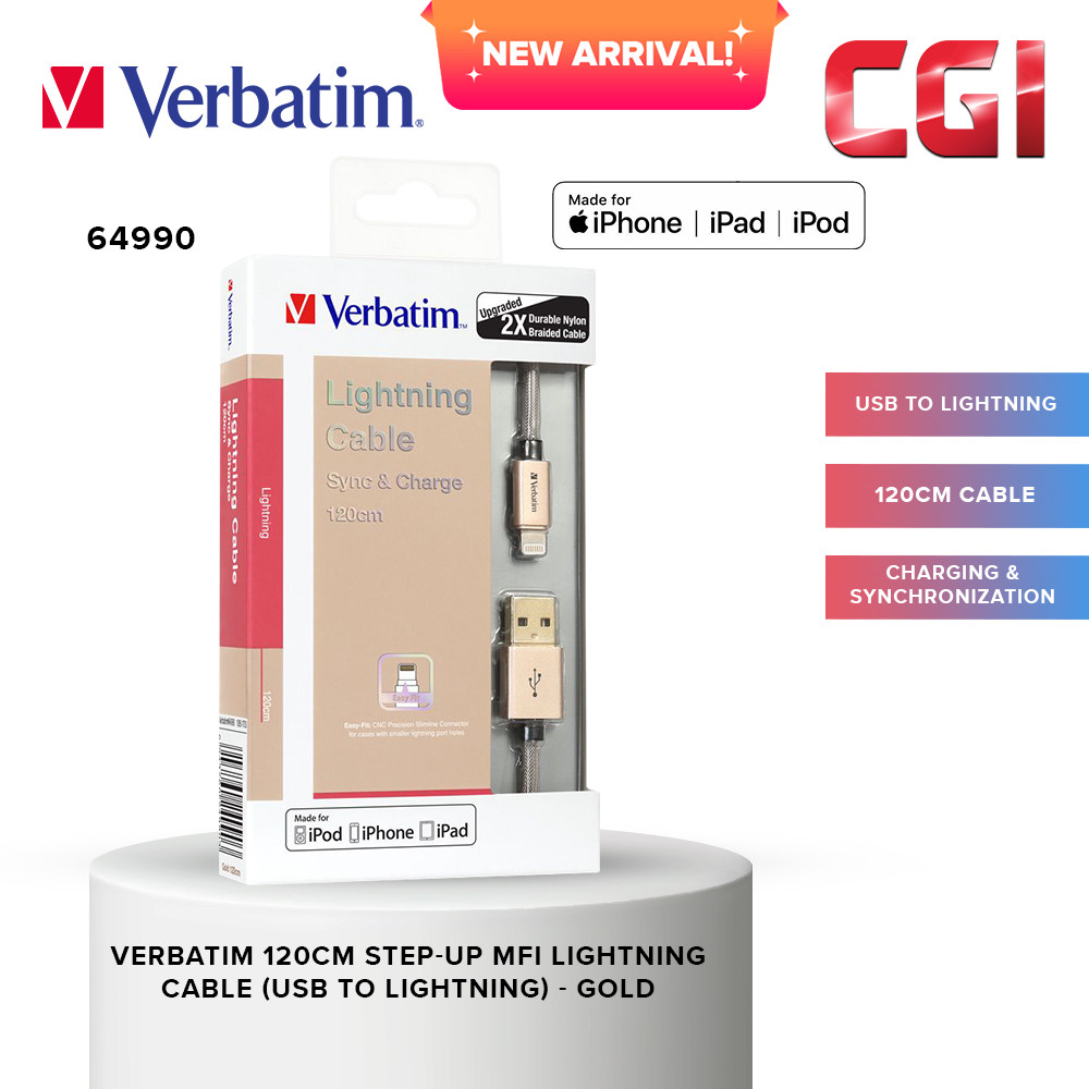 Verbatim 64990 120cm Step-up Sync & Charge Lightning Cable - Gold