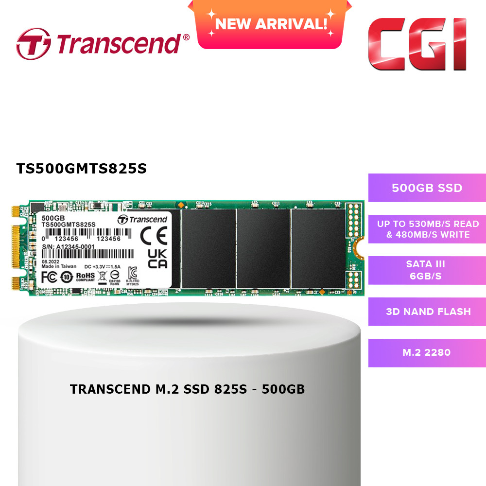 Transcend 500GB SATA III 6Gb/s 3D NAND M.2 2280 SSD - TS500GMTS825S