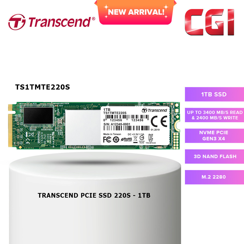 Transcend 1TB 220S PCle 3D NAND M.2 Gen 3x4 SSD - TS1TMTE220S