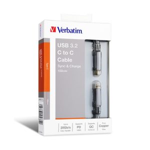 Verbatim 65684 100cm Sync & Charge E-Marker Metallic TypeC to Type-C 3.2 Cable (PD 100W?- Grey