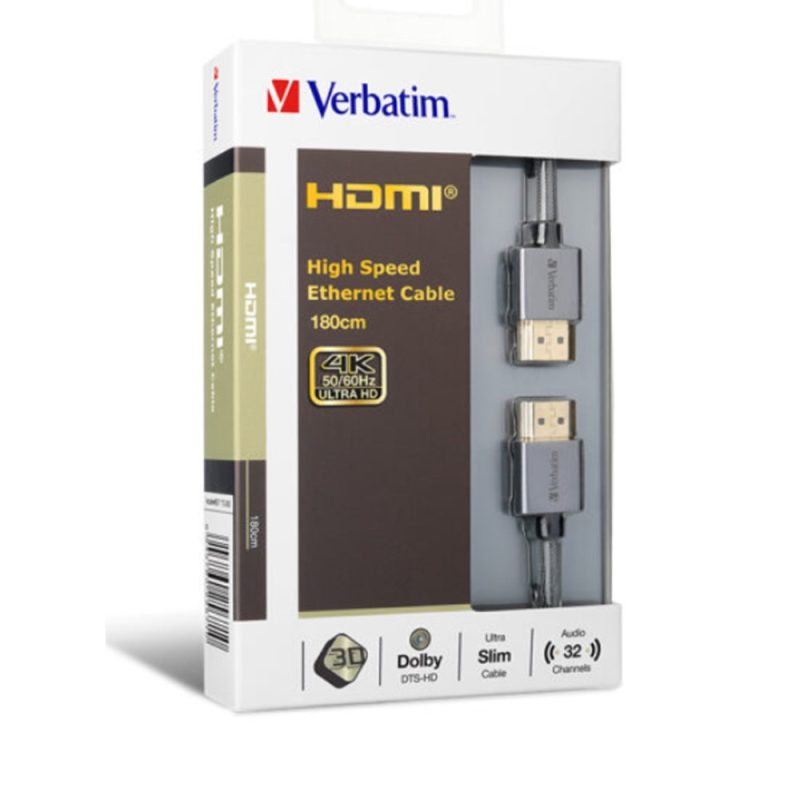 Verbatim 65671 180cm Ultra Slim 4K HDMI 2.0 Cable with Ethernet - Grey