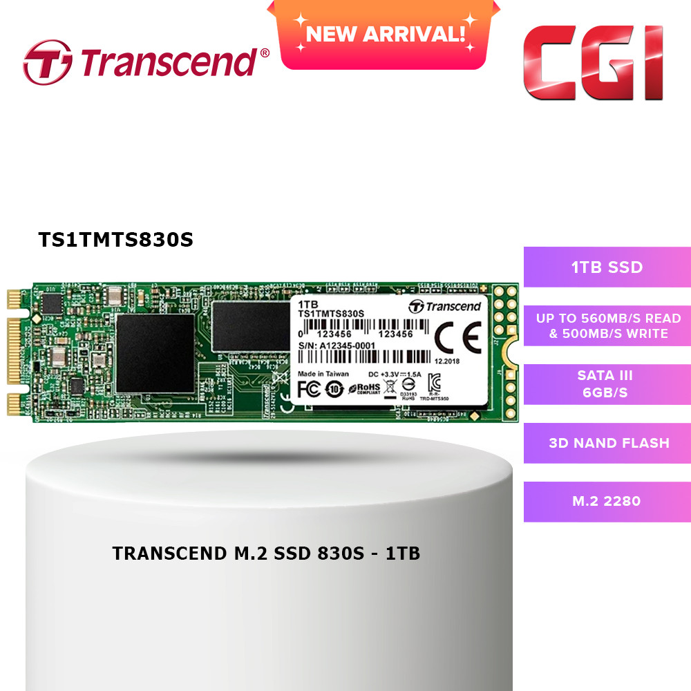 Transcend 1TB SATA III 6Gb/s 3D NAND M.2 2280 SSD - TS1TMTS830S