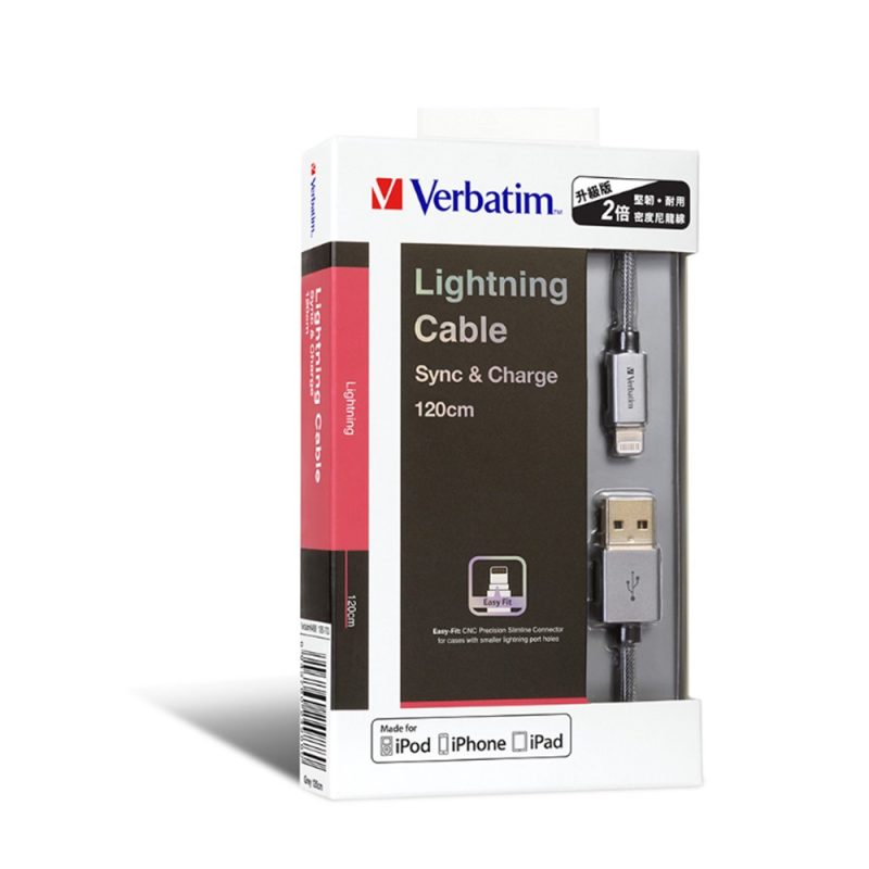 Verbatim 64988 120cm Step-up Sync & Charge Lightning Cable - Grey