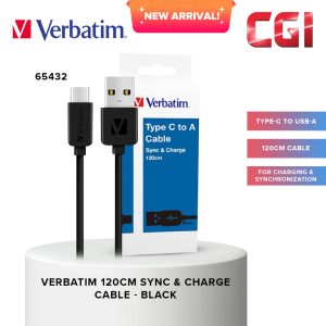 20acbb4e14e5c5112bc7cb34517496af.jpeg Verbatim 65432 120cm Sync & Charge USB to Type-C Cable - Black