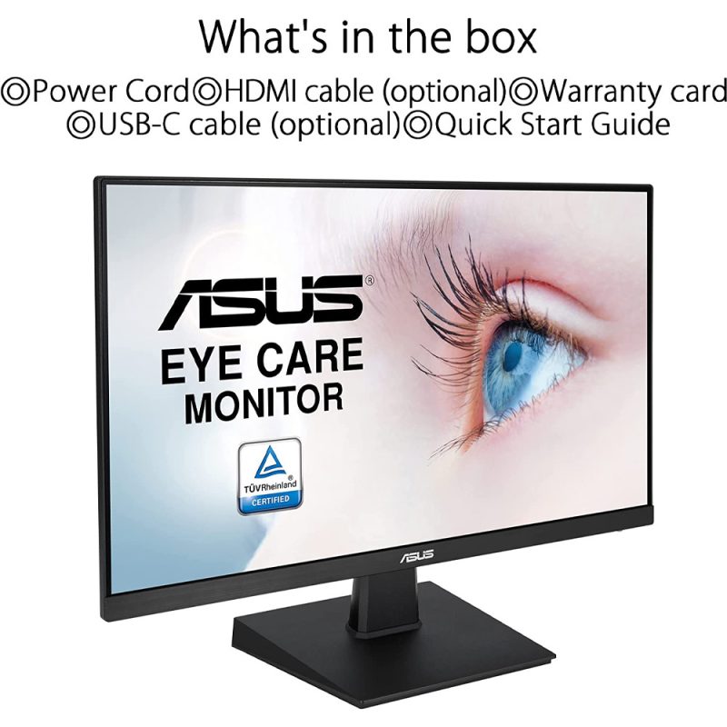 ASUS 24" VA24ECE Eye Care ,Full HD, IPS, Frameless, USB-C, 75Hz, Adaptive-Sync, Low Blue Light, Flicker Free