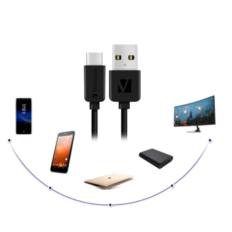 397245419bdb8211f0d94010081ec194.jpeg Verbatim 65432 120cm Sync & Charge USB to Type-C Cable - Black