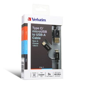 Verbatim 66045 Sync & Charge 2 in 1 Type C & Micro USB Metallic Cable (1.2m) - Black