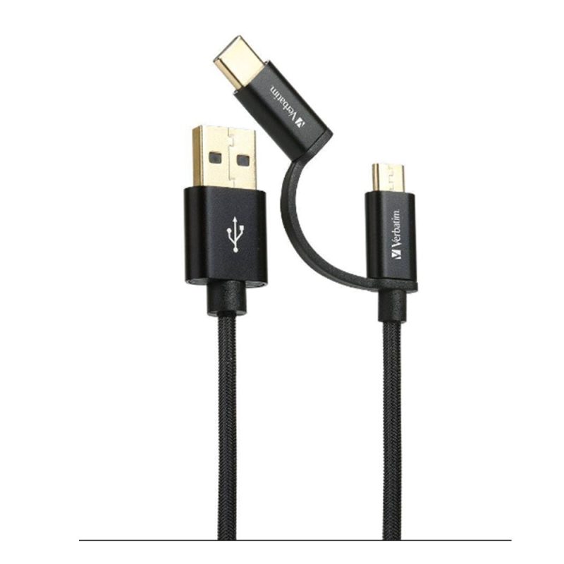 Vertabim 66548 10000mAh Power Pack Dual Input/Output (White) + 66045 120cm Sync & Charge 2-in-1 Metallic Cable Combo