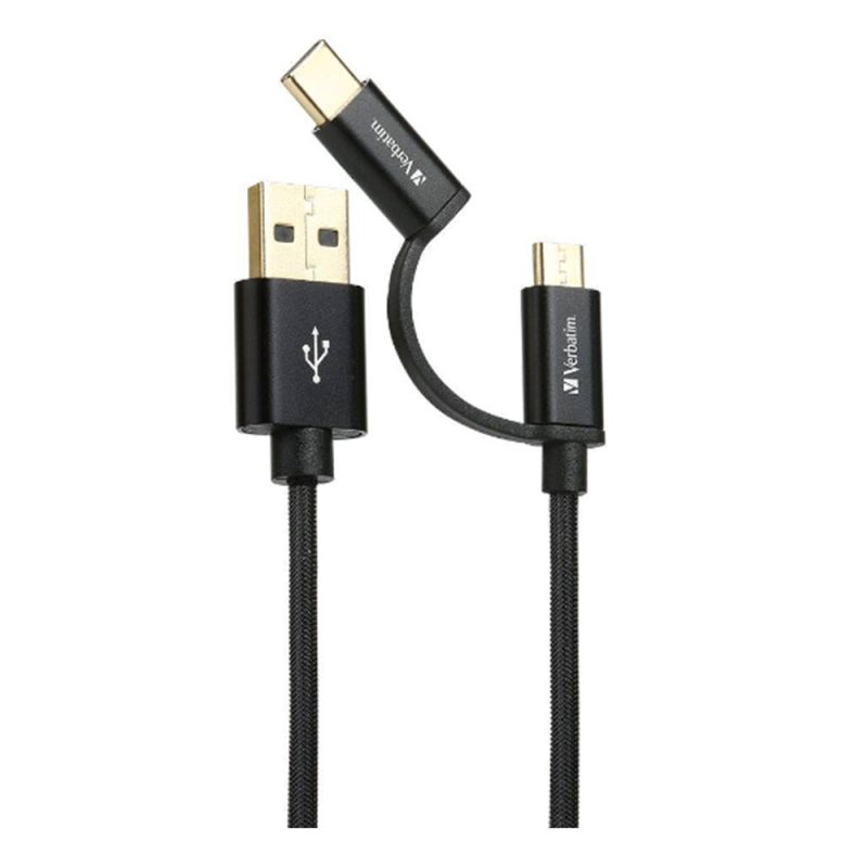 Verbatim 66045 Sync & Charge 2 in 1 Type C & Micro USB Metallic Cable (1.2m) - Black