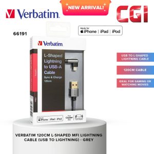 64063c702e6696948cfb17e2e244efca.jpeg Verbatim 66191 120cm L-Shaped MFI Lightning Cable - Grey