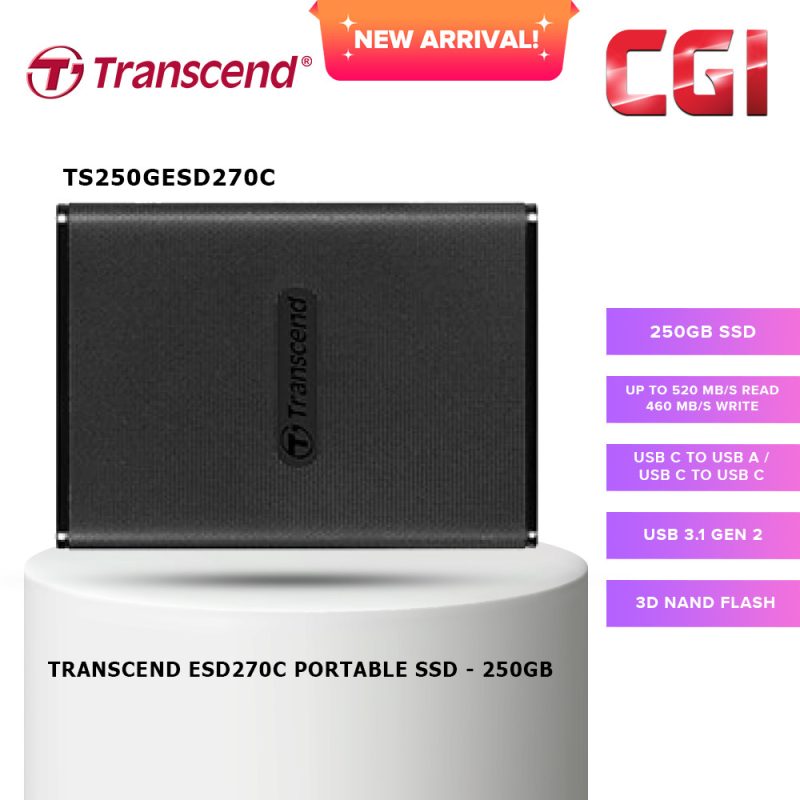 Transcend 250GB ESD270C USB 3.1 Gen 2 Type-C Portable SSD - TS250GESD270C