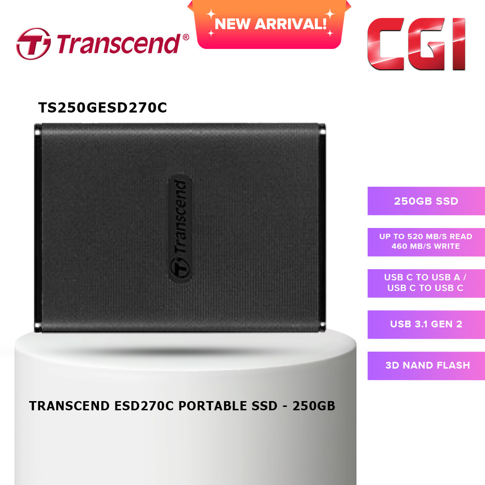 Transcend 250GB ESD270C USB 3.1 Gen 2 Type-C Portable SSD - TS250GESD270C