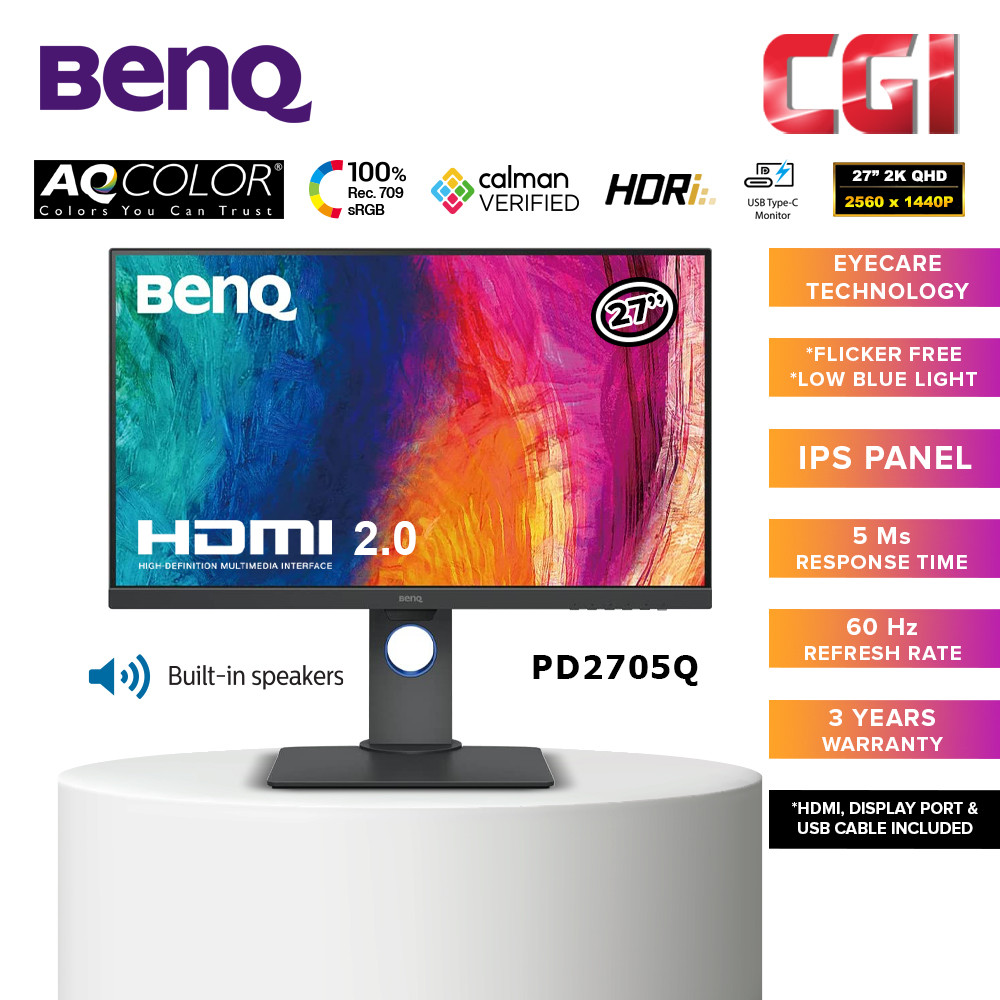 BenQ 27" PD2705Q QHD 2K sRGB HDR10 USB-C Designer Monitor