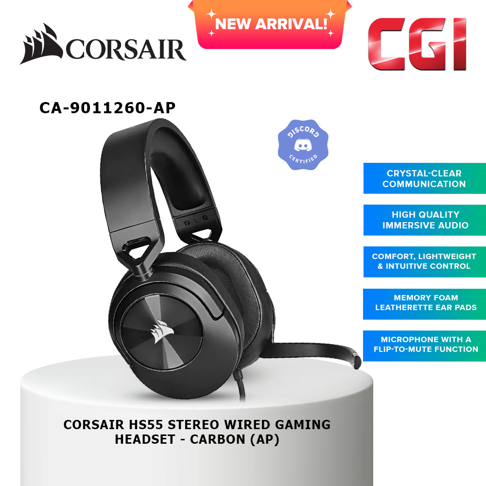 Corsair HS55 Stereo Wired Gaming Headset - Carbon (CA-9011260-AP)