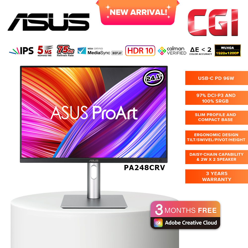 Asus ProArt 24.1" PA248CRV WUXGA HDR-10 75Hz 5ms IPS USB-C Monitor