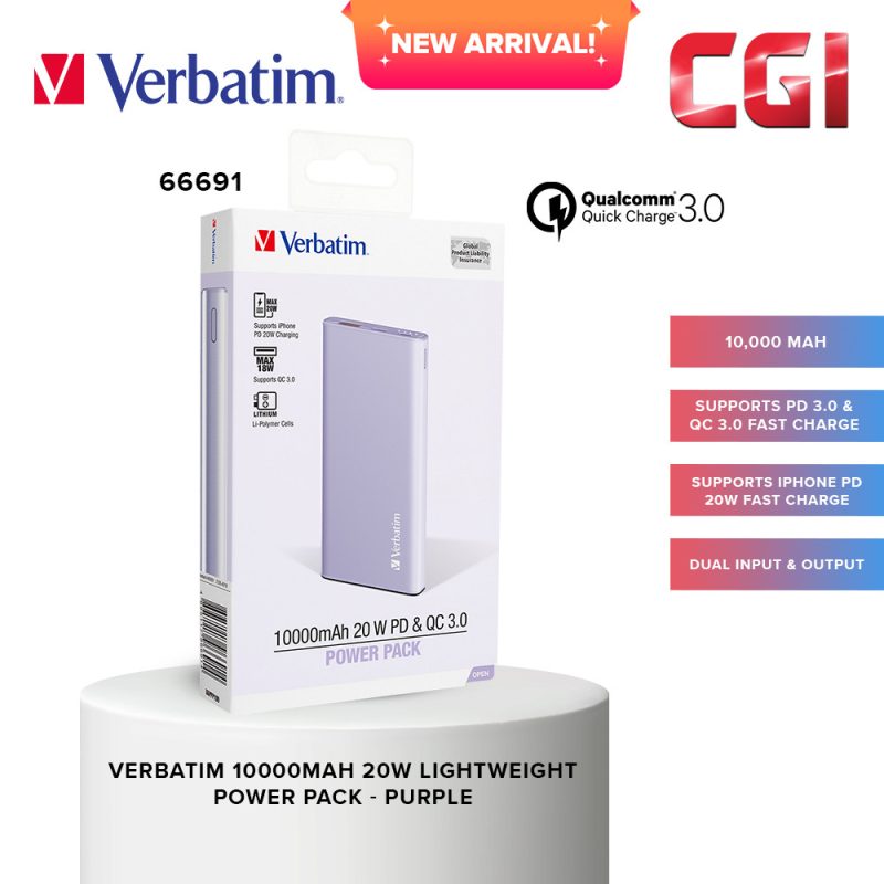 Verbatim 66691 10000mAh 20W Lightweight Power Pack - Purple