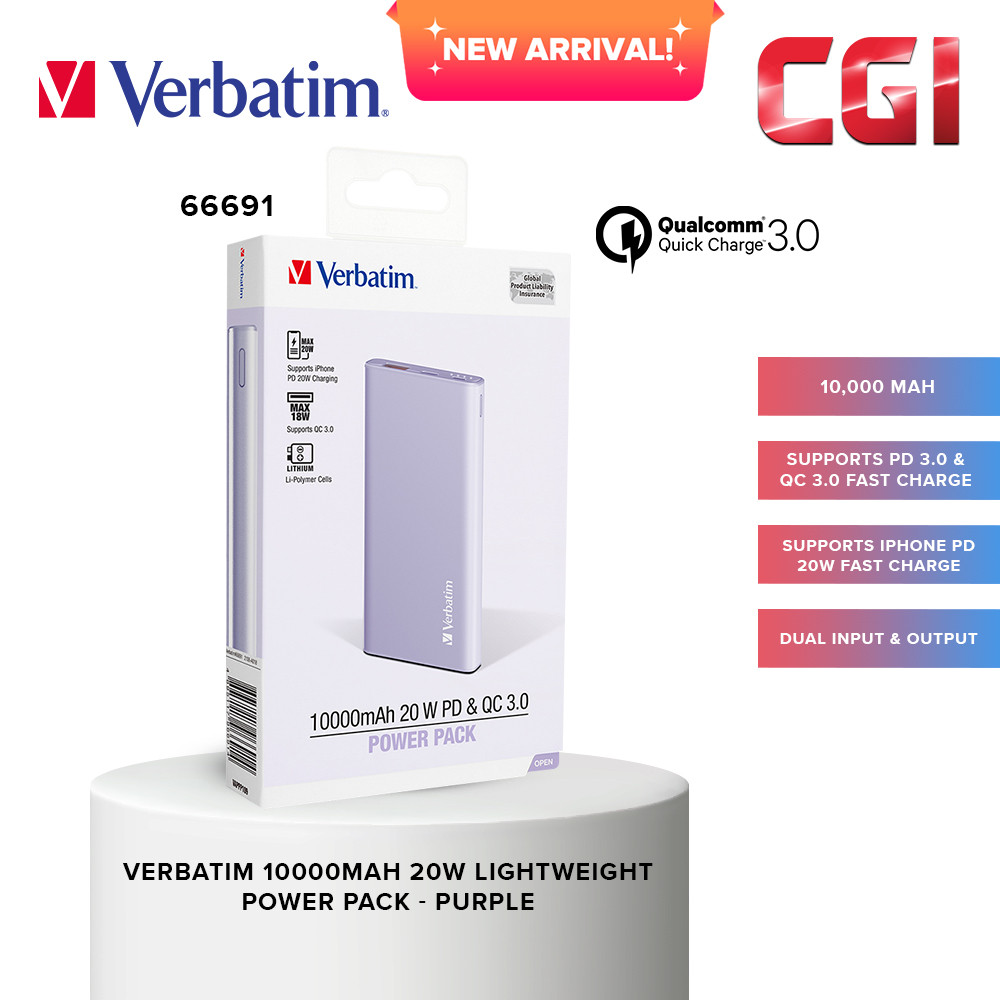 Verbatim 66691 10000mAh 20W Lightweight Power Pack - Purple