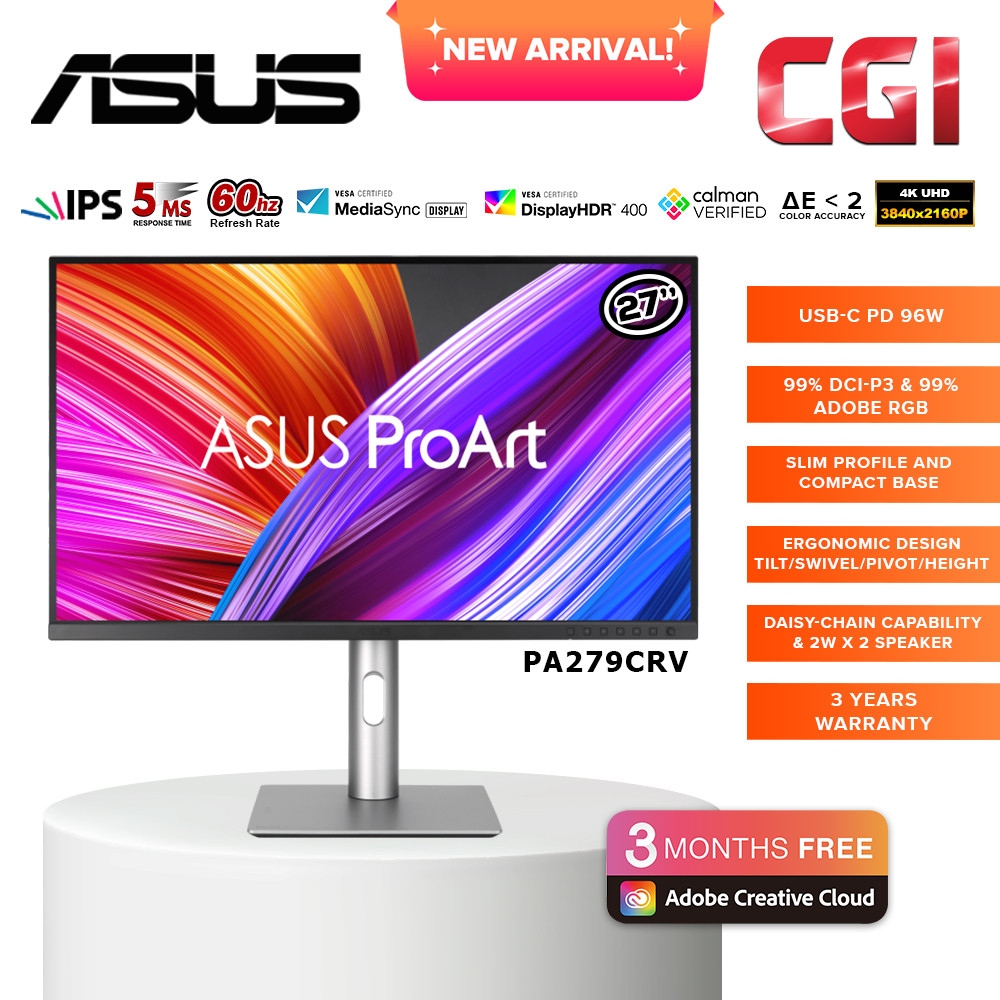 Asus ProArt 27" PA279CRV 4K UHD 60Hz 5ms IPS USB-C Professional Monitor