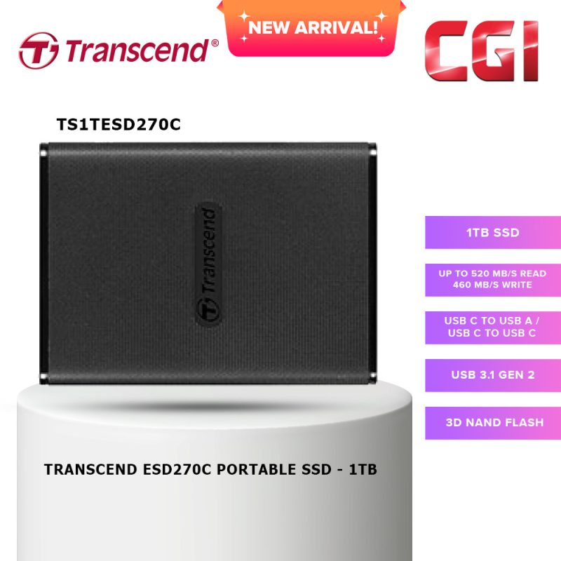 Transcend 1TB ESD270C USB 3.1 Gen 2 Type-C Portable SSD - TS1TESD270C