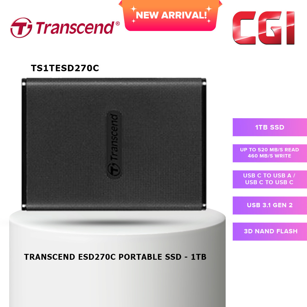 Transcend 1TB ESD270C USB 3.1 Gen 2 Type-C Portable SSD - TS1TESD270C