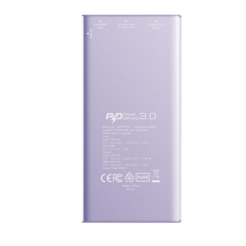 Verbatim 66691 10000mAh 20W Lightweight Power Pack - Purple