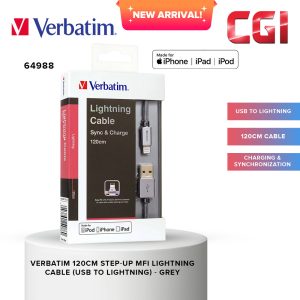 Verbatim 64988 120cm Step-up Sync & Charge Lightning Cable - Grey
